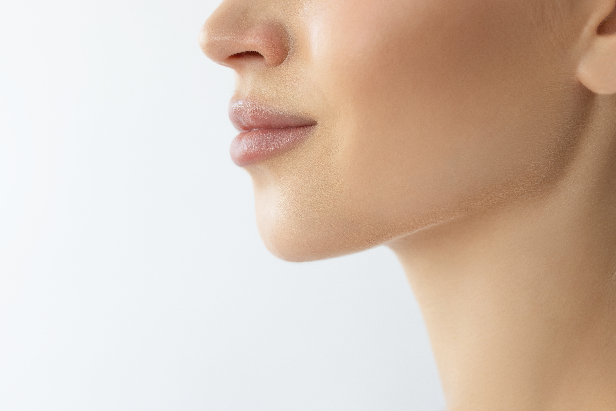 A females side profile after dermal filler cosmetics