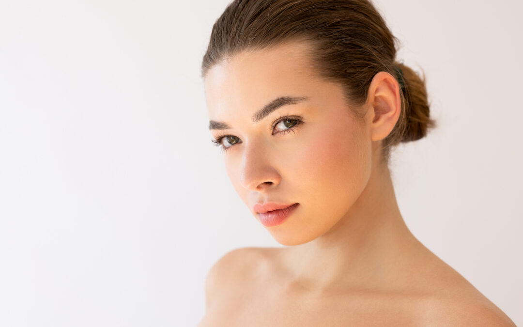 Female modeling after her plastic surgery recovery